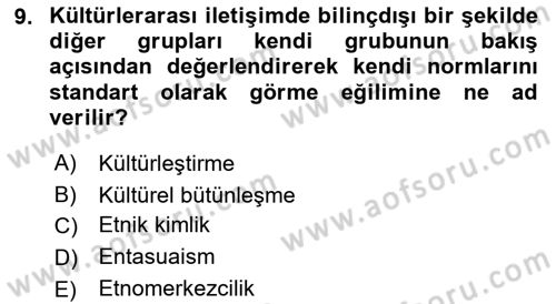 Küreselleşme ve Kültürlerarası İletişim Dersi 2021 - 2022 Yılı Yaz Okulu Sınav Soruları 9. Soru