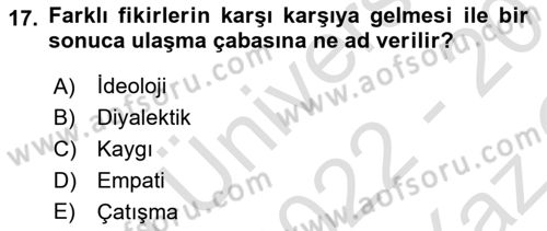 Küreselleşme ve Kültürlerarası İletişim Dersi 2022 - 2023 Yılı Yaz Okulu Sınav Soruları 17. Soru