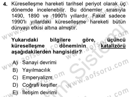 Küreselleşme ve Kültürlerarası İletişim Dersi 2022 - 2023 Yılı Yaz Okulu Sınav Soruları 4. Soru