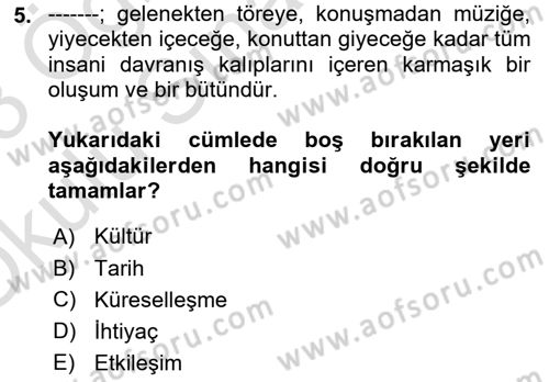 Küreselleşme ve Kültürlerarası İletişim Dersi 2022 - 2023 Yılı Yaz Okulu Sınav Soruları 5. Soru