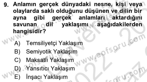 Küreselleşme ve Kültürlerarası İletişim Dersi 2022 - 2023 Yılı Yaz Okulu Sınav Soruları 9. Soru
