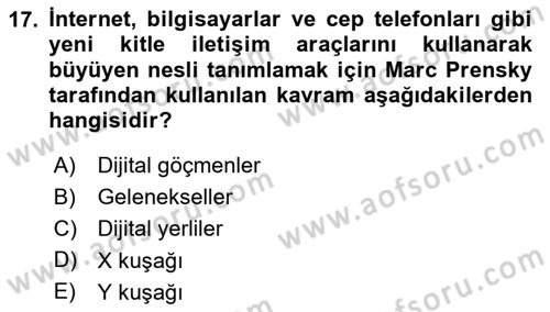 Küreselleşme ve Kültürlerarası İletişim Dersi 2023 - 2024 Yılı (Final) Dönem Sonu Sınav Soruları 17. Soru