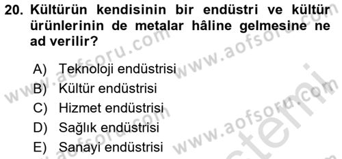 Küreselleşme ve Kültürlerarası İletişim Dersi 2023 - 2024 Yılı (Final) Dönem Sonu Sınav Soruları 20. Soru