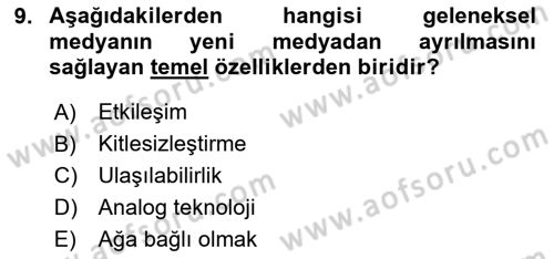 Küreselleşme ve Kültürlerarası İletişim Dersi 2023 - 2024 Yılı (Final) Dönem Sonu Sınav Soruları 9. Soru