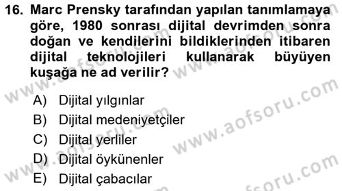 Küreselleşme ve Kültürlerarası İletişim Dersi 2023 - 2024 Yılı Yaz Okulu Sınav Soruları 16. Soru
