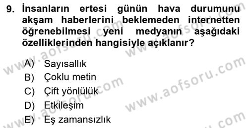 Küreselleşme ve Kültürlerarası İletişim Dersi 2023 - 2024 Yılı Yaz Okulu Sınav Soruları 9. Soru
