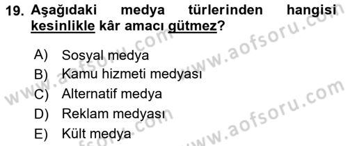 Küreselleşme ve Kültürlerarası İletişim Dersi 2024 - 2025 Yılı (Vize) Ara Sınav Soruları 19. Soru
