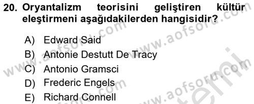 Küreselleşme ve Kültürlerarası İletişim Dersi 2024 - 2025 Yılı (Vize) Ara Sınav Soruları 20. Soru