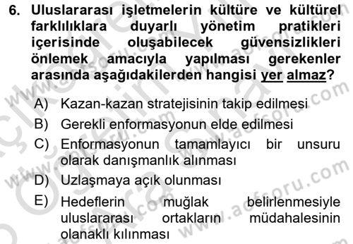 Küreselleşme ve Kültürlerarası İletişim Dersi 2024 - 2025 Yılı (Vize) Ara Sınav Soruları 6. Soru