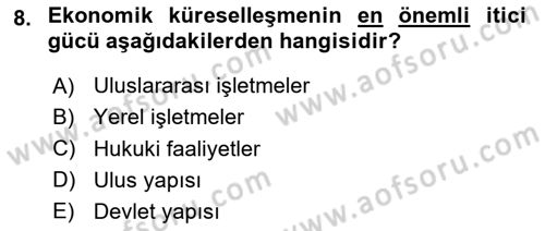 Küreselleşme ve Kültürlerarası İletişim Dersi 2024 - 2025 Yılı (Vize) Ara Sınav Soruları 8. Soru