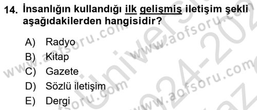 Küreselleşme ve Kültürlerarası İletişim Dersi 2024 - 2025 Yılı Yaz Okulu Sınav Soruları 14. Soru