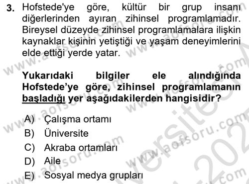 Küreselleşme ve Kültürlerarası İletişim Dersi 2024 - 2025 Yılı Yaz Okulu Sınav Soruları 3. Soru