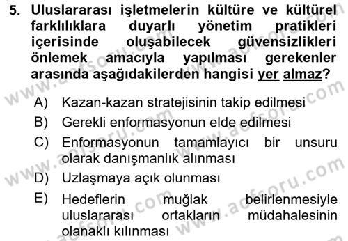 Küreselleşme ve Kültürlerarası İletişim Dersi 2024 - 2025 Yılı Yaz Okulu Sınav Soruları 5. Soru