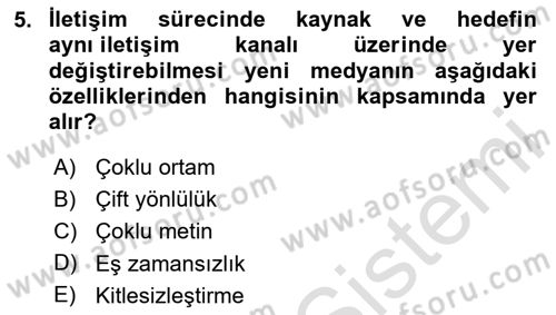 Küreselleşme ve Kültürlerarası İletişim Dersi 2025 - 2026 Yılı (Final) Dönem Sonu Sınav Soruları 5. Soru