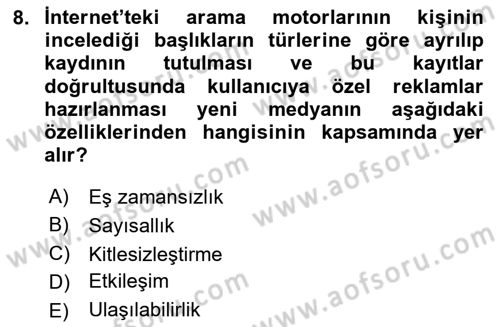 Küreselleşme ve Kültürlerarası İletişim Dersi 2025 - 2026 Yılı (Final) Dönem Sonu Sınav Soruları 8. Soru