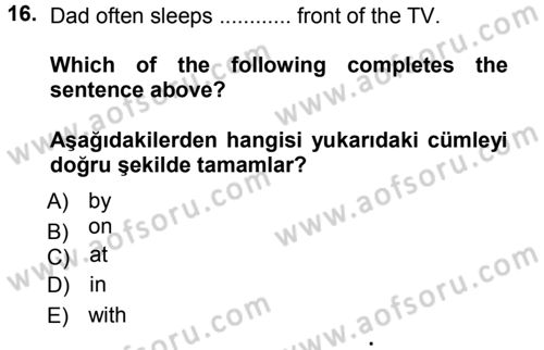 Ingilizce 1 Dersi 2012 - 2013 Yılı (Vize) Ara Sınav Soruları 16. Soru