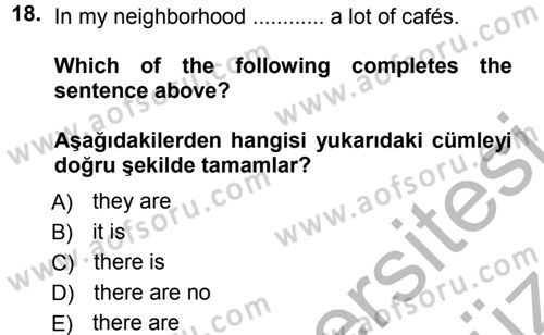 Ingilizce 1 Dersi 2012 - 2013 Yılı (Vize) Ara Sınav Soruları 18. Soru