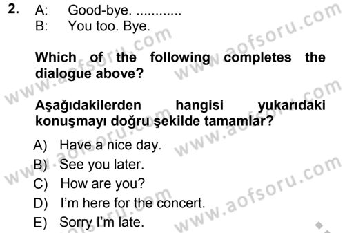Ingilizce 1 Dersi 2012 - 2013 Yılı (Vize) Ara Sınav Soruları 2. Soru