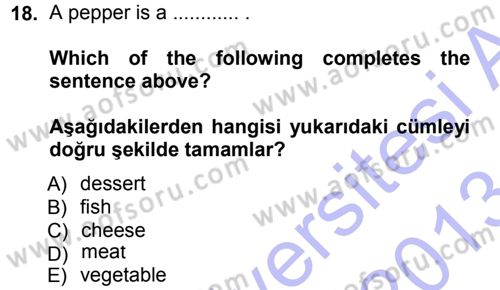 Ingilizce 1 Dersi 2012 - 2013 Yılı (Final) Dönem Sonu Sınav Soruları 18. Soru