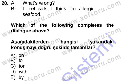 Ingilizce 1 Dersi 2012 - 2013 Yılı (Final) Dönem Sonu Sınav Soruları 20. Soru