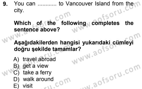 Ingilizce 1 Dersi 2012 - 2013 Yılı (Final) Dönem Sonu Sınav Soruları 9. Soru