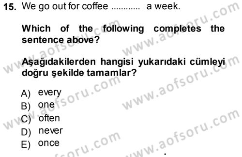 Ingilizce 1 Dersi 2013 - 2014 Yılı (Vize) Ara Sınav Soruları 15. Soru