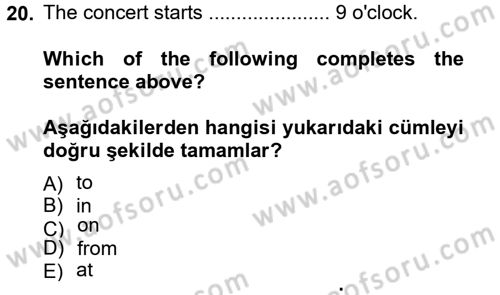 Ingilizce 1 Dersi 2013 - 2014 Yılı (Vize) Ara Sınav Soruları 20. Soru