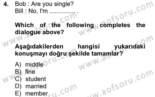 Ingilizce 1 Dersi 2013 - 2014 Yılı (Vize) Ara Sınav Soruları 4. Soru