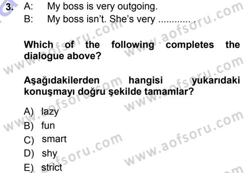 Ingilizce 1 Dersi 2013 - 2014 Yılı (Final) Dönem Sonu Sınav Soruları 3. Soru