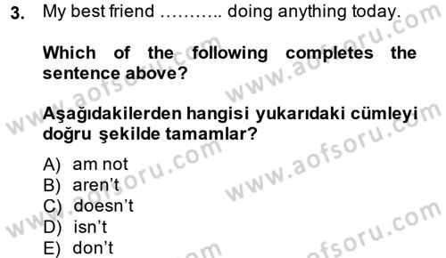 Ingilizce 1 Dersi 2014 - 2015 Yılı (Final) Dönem Sonu Sınav Soruları 3. Soru