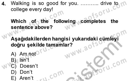 Ingilizce 1 Dersi 2014 - 2015 Yılı (Final) Dönem Sonu Sınav Soruları 4. Soru