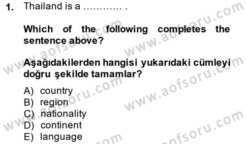 Ingilizce 1 Dersi 2014 - 2015 Yılı Tek Ders Sınav Soruları 1. Soru