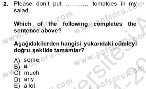 Ingilizce 1 Dersi 2014 - 2015 Yılı Tek Ders Sınav Soruları 2. Soru