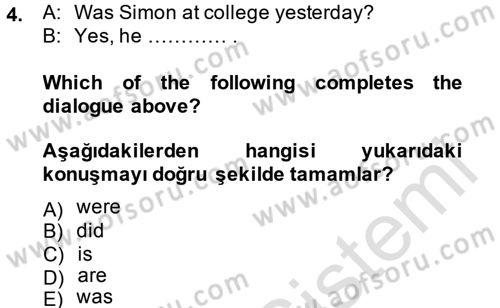Ingilizce 1 Dersi 2014 - 2015 Yılı Tek Ders Sınav Soruları 4. Soru