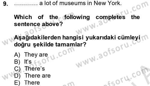 Ingilizce 1 Dersi 2014 - 2015 Yılı Tek Ders Sınav Soruları 9. Soru