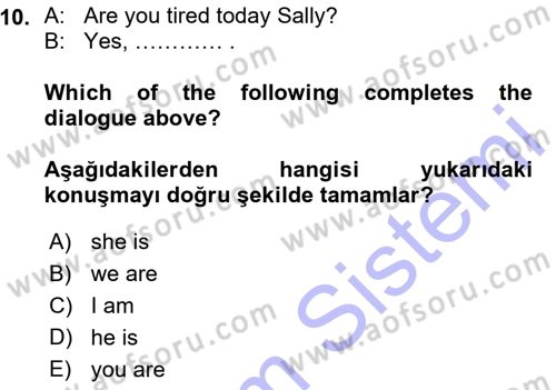 Ingilizce 1 Dersi 2015 - 2016 Yılı (Vize) Ara Sınav Soruları 10. Soru
