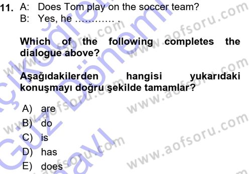 Ingilizce 1 Dersi 2015 - 2016 Yılı (Vize) Ara Sınav Soruları 11. Soru