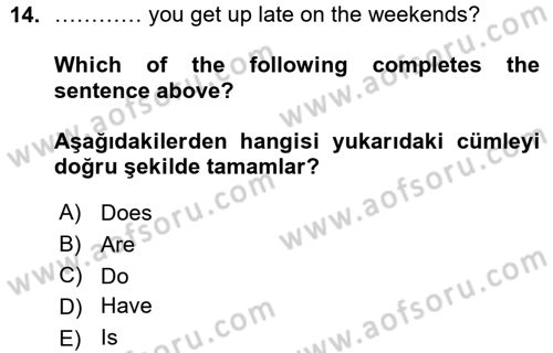 Ingilizce 1 Dersi 2015 - 2016 Yılı (Vize) Ara Sınav Soruları 14. Soru