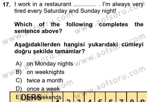 Ingilizce 1 Dersi 2015 - 2016 Yılı (Vize) Ara Sınav Soruları 17. Soru