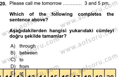 Ingilizce 1 Dersi 2015 - 2016 Yılı (Vize) Ara Sınav Soruları 20. Soru