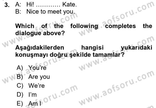 Ingilizce 1 Dersi 2015 - 2016 Yılı (Vize) Ara Sınav Soruları 3. Soru