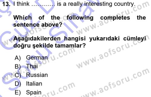 Ingilizce 1 Dersi 2015 - 2016 Yılı (Final) Dönem Sonu Sınav Soruları 13. Soru
