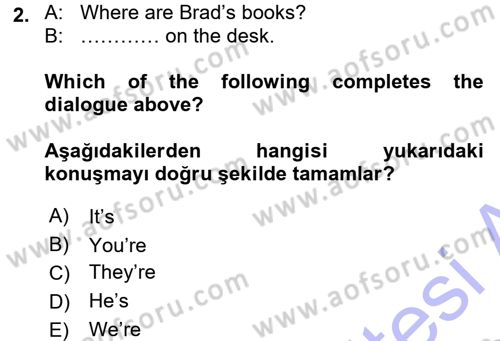 Ingilizce 1 Dersi 2015 - 2016 Yılı (Final) Dönem Sonu Sınav Soruları 2. Soru