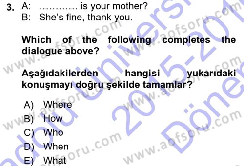 Ingilizce 1 Dersi 2015 - 2016 Yılı (Final) Dönem Sonu Sınav Soruları 3. Soru