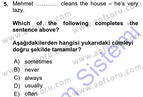 Ingilizce 1 Dersi 2015 - 2016 Yılı (Final) Dönem Sonu Sınav Soruları 5. Soru