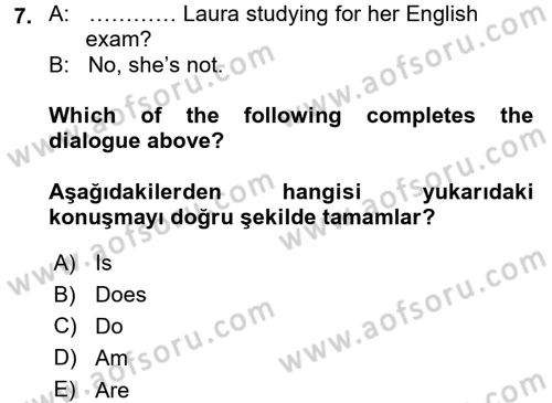 Ingilizce 1 Dersi 2015 - 2016 Yılı (Final) Dönem Sonu Sınav Soruları 7. Soru