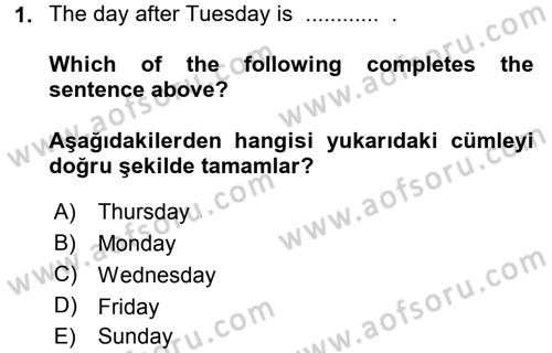 Ingilizce 1 Dersi 2015 - 2016 Yılı Tek Ders Sınav Soruları 1. Soru