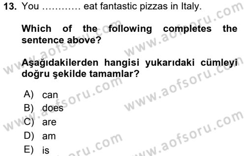 Ingilizce 1 Dersi 2015 - 2016 Yılı Tek Ders Sınav Soruları 13. Soru