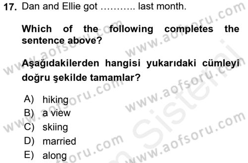 Ingilizce 1 Dersi 2015 - 2016 Yılı Tek Ders Sınav Soruları 17. Soru