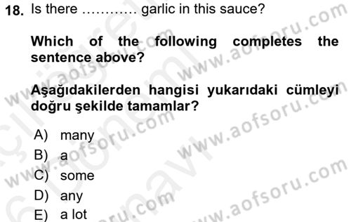 Ingilizce 1 Dersi 2015 - 2016 Yılı Tek Ders Sınav Soruları 18. Soru